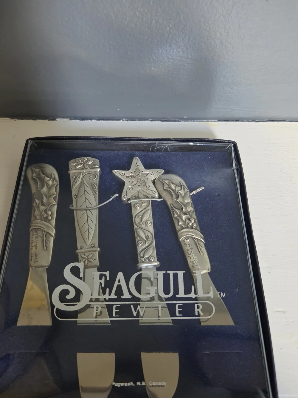 Silver Holiday Cheese Knife Set- Pewter- In Box